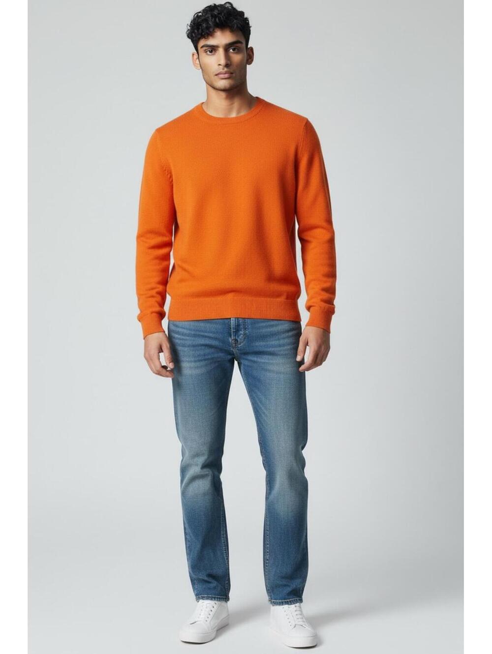 LANPULUX 100% Wool Crewneck Knit Sweater Orange Men's Size Medium FLAW